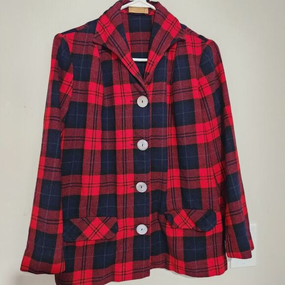 Pendleton Red & Black Plaid Button Down Blazer Women Size Medium Vintage Style - Picture 11 of 11